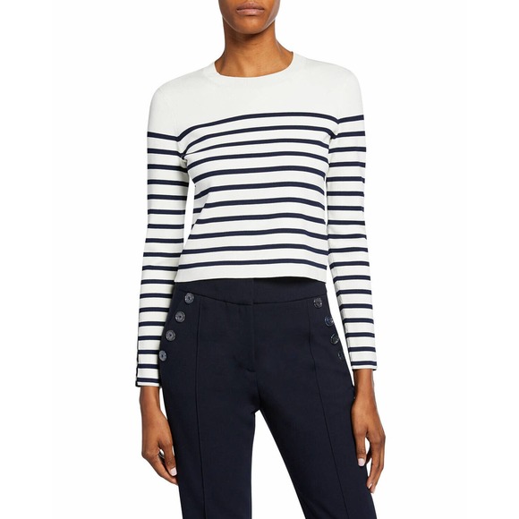 Veronica Beard Park Striped Long-Sleeve Sweater - Size X-Large